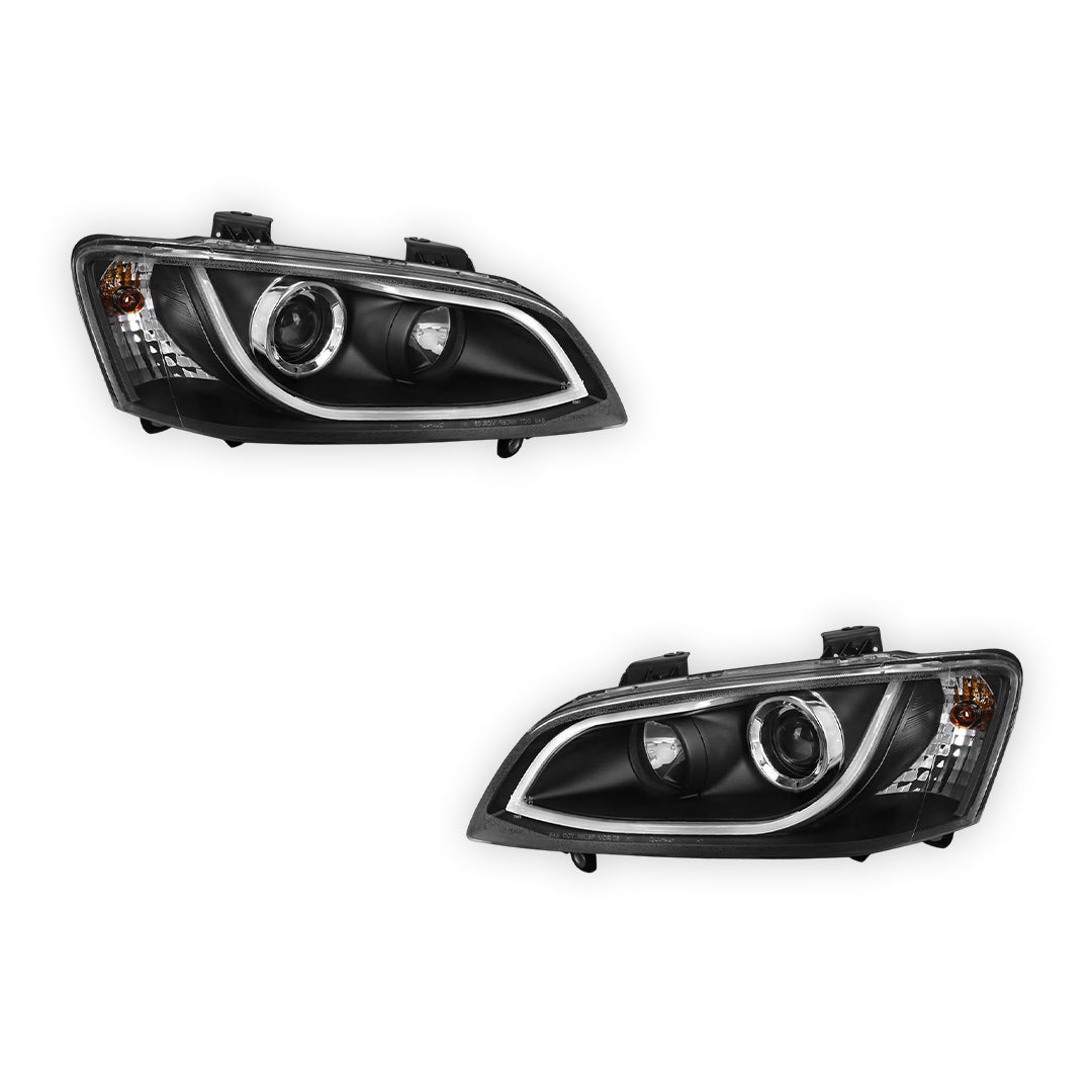 Holden Commodore VE Series 2 (2009 - 2013) Black LED 3D DRL Projector Headlights LH + RH