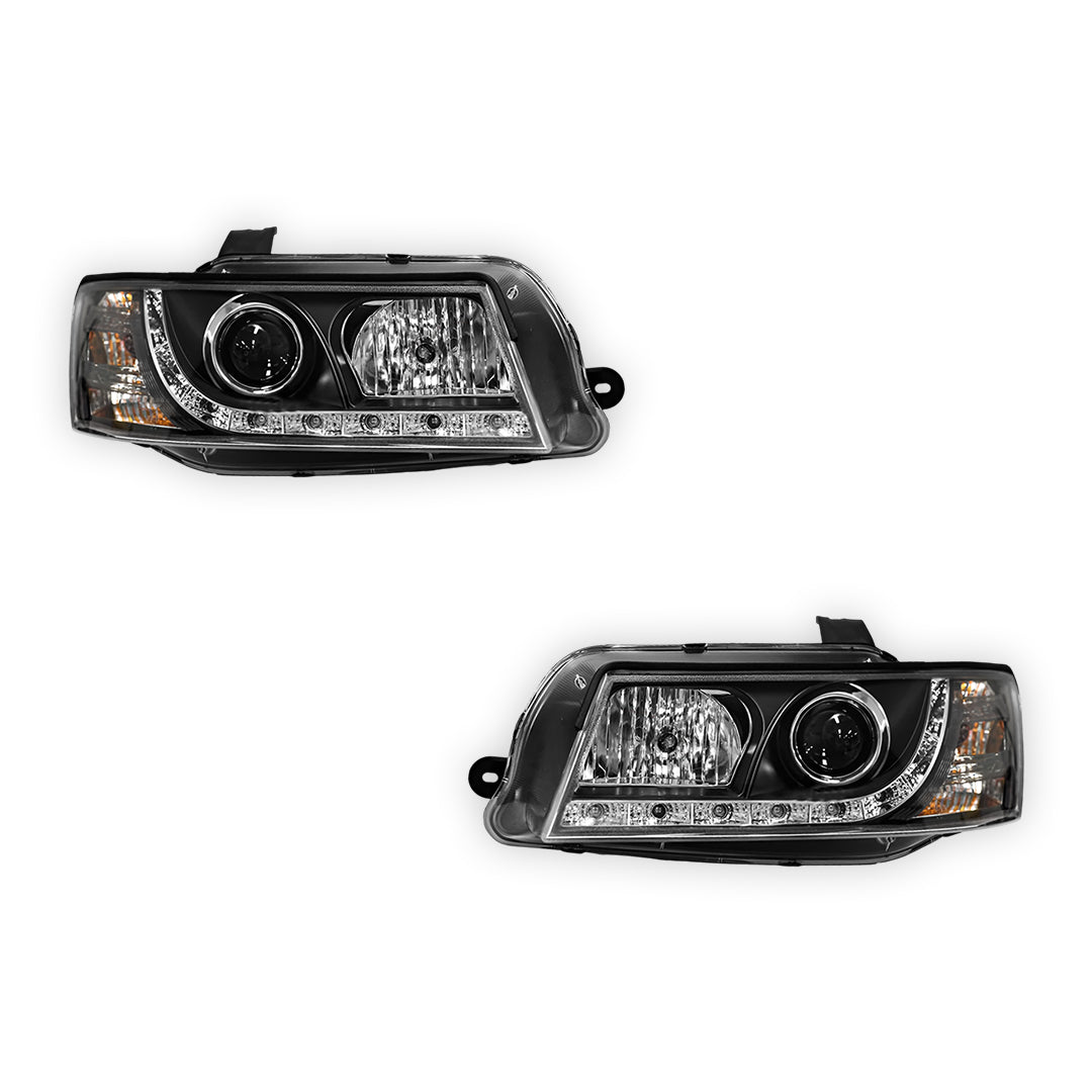 Holden Commodore VZ (2004 - 2007) Black DRL LED Projector Headlights LH + RH