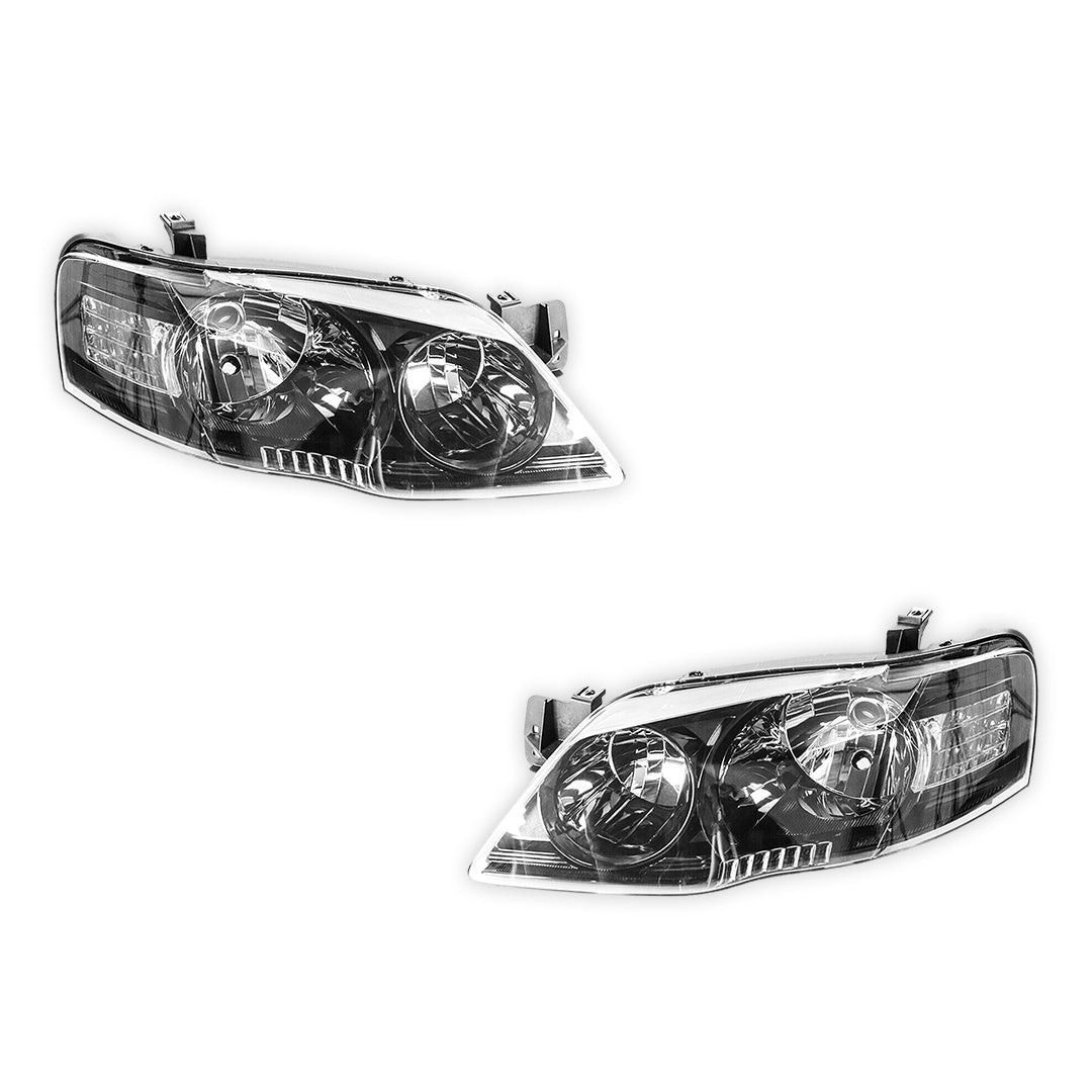 Ford Falcon BF Series 2 & 3 (2006 - 2011) Chrome / Black OEM Style Headlights LH + RH