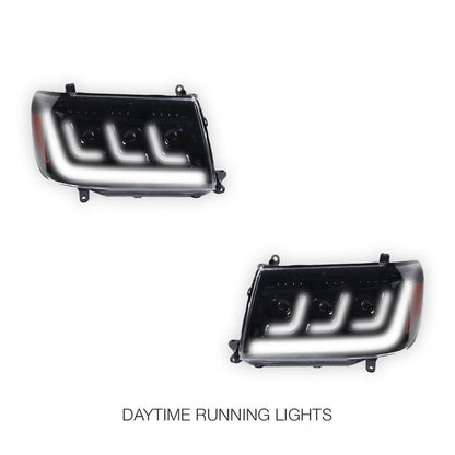Toyota LandCruiser FZJ100 / UZJ100 (2006 - 2007) LED DRL Chrome Projector Headlights LH + RH