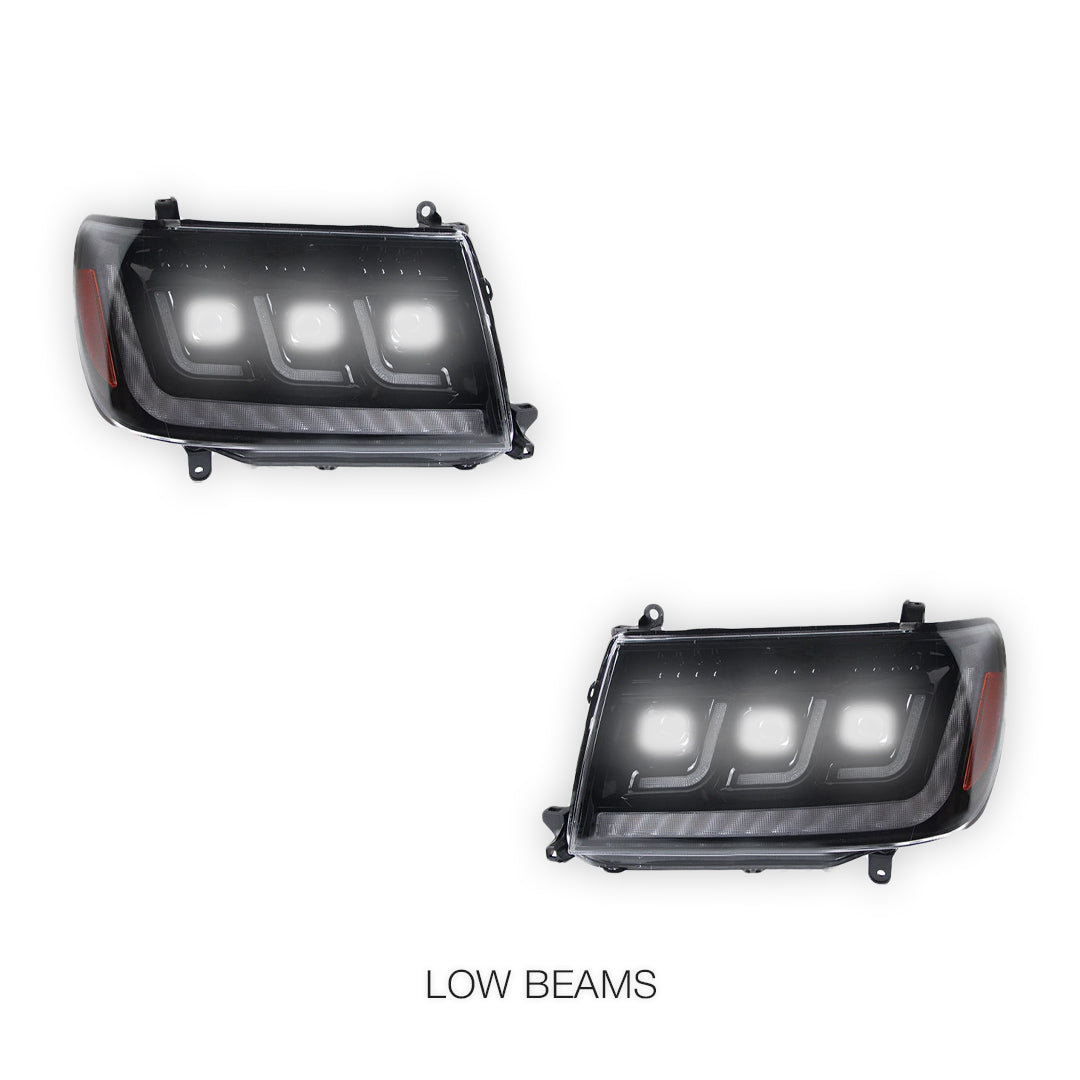 Toyota LandCruiser FZJ100 / UZJ100 (2006 - 2007) LED DRL Chrome Projector Headlights LH + RH