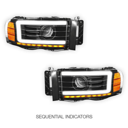 Dodge RAM 2500 (2002 - 2005) LED DRL Sequential Turn Signal Projector Headlights LH + RH