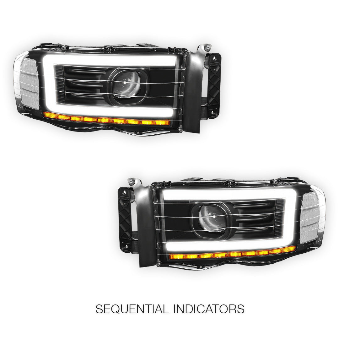 Dodge RAM 2500 (2002 - 2005) LED DRL Sequential Turn Signal Projector Headlights LH + RH