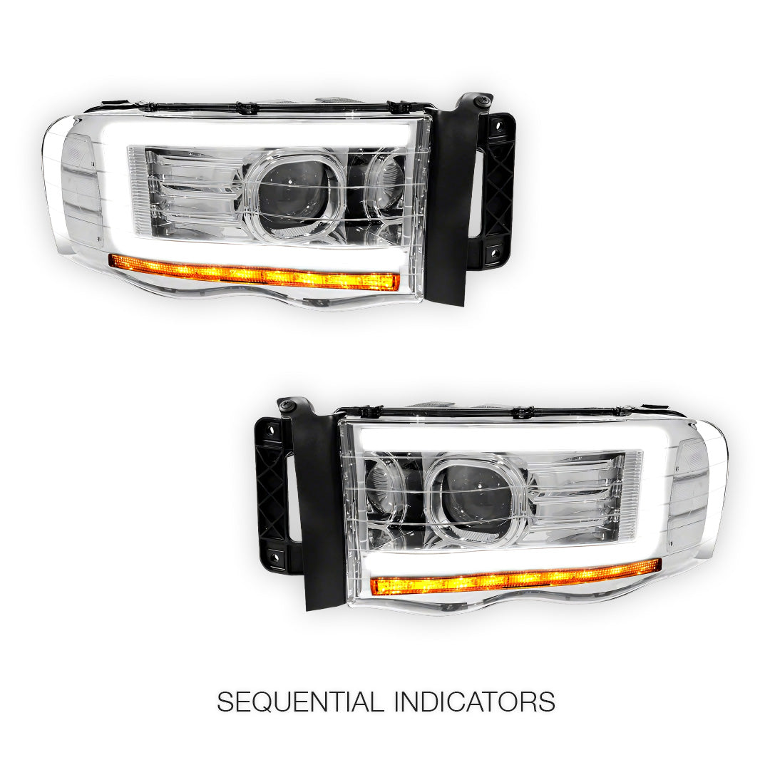 Dodge RAM 2500 (2002 - 2005) LED DRL Sequential Turn Signal Projector Headlights LH + RH