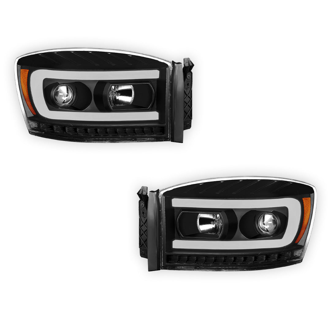Dodge RAM 1500 (2006 - 2008) LED DRL Sequential Signal Projector Headlights LH + RH