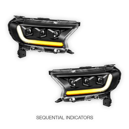 Ford Ranger (2019 - 2023) LED DRL Sequential Signal Projector Headlights LH + RH