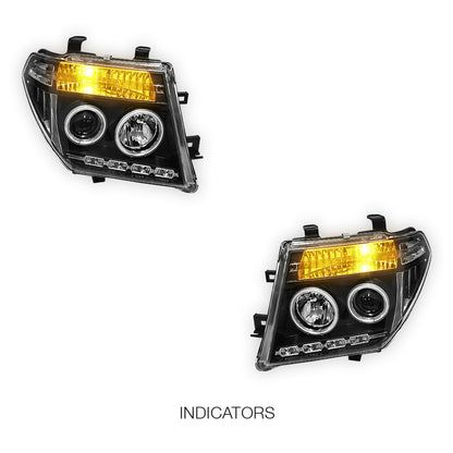 Nissan Navara D40 (2005 - 2014) Black CCFL Angel Eyes Projector Headlights LH + RH