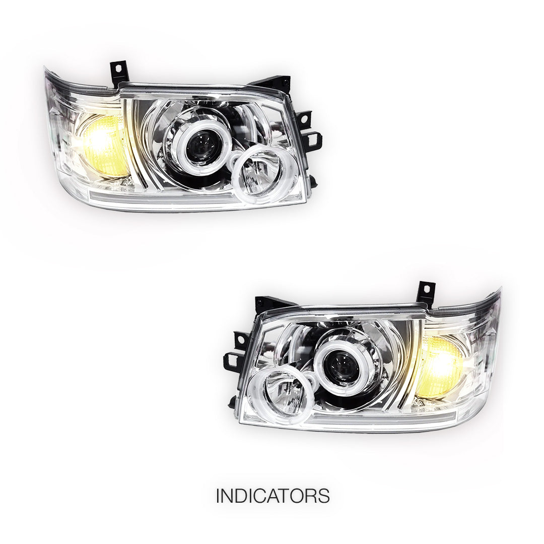 Toyota HiAce H200 (2005 - 2010) CCFL Angel-Eyes LED DRL Projector Headlights LH + RH