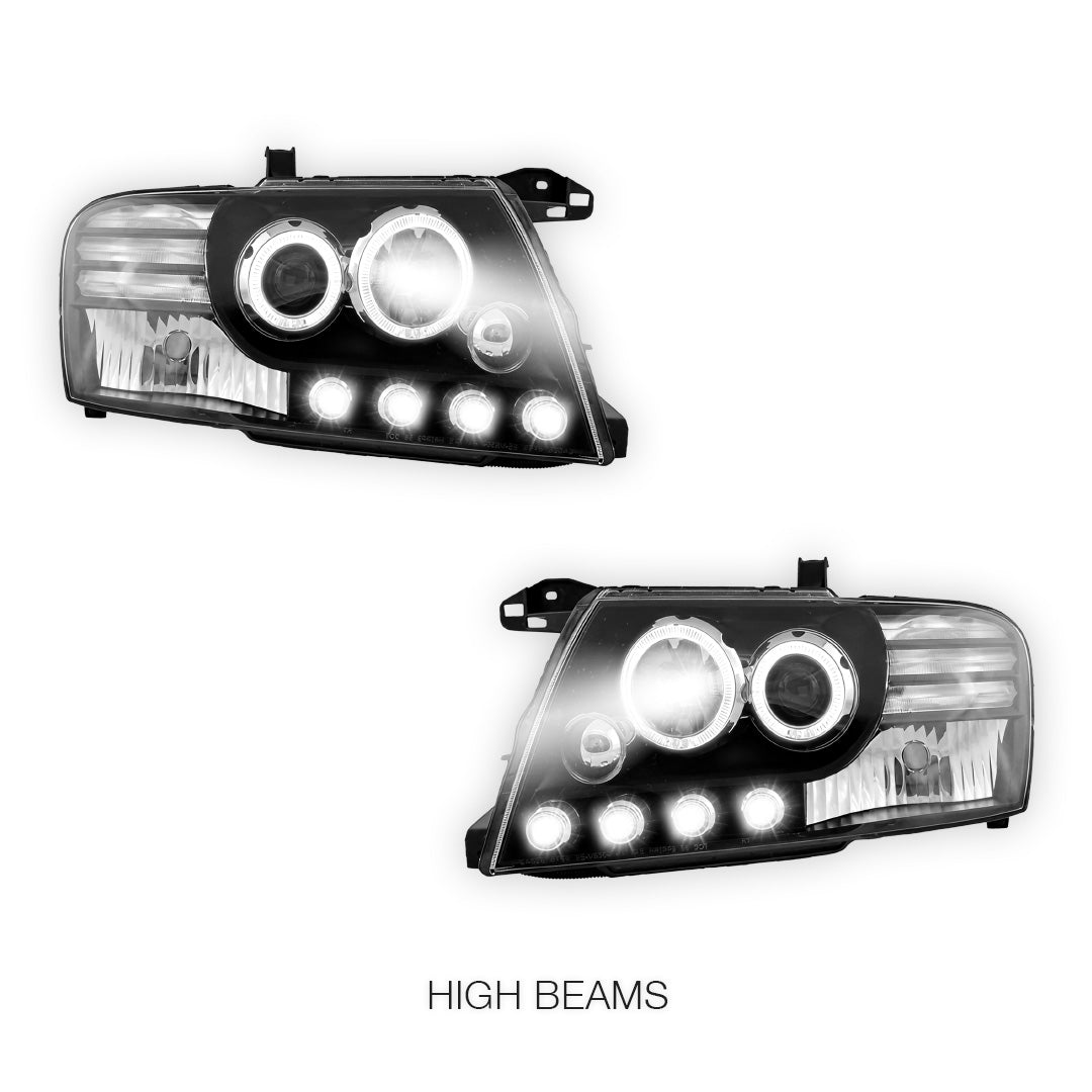 Mitsubishi Pajero NM / NP (2000 - 2006) High power LED Angel Eyes Projector Headlights LH + RH