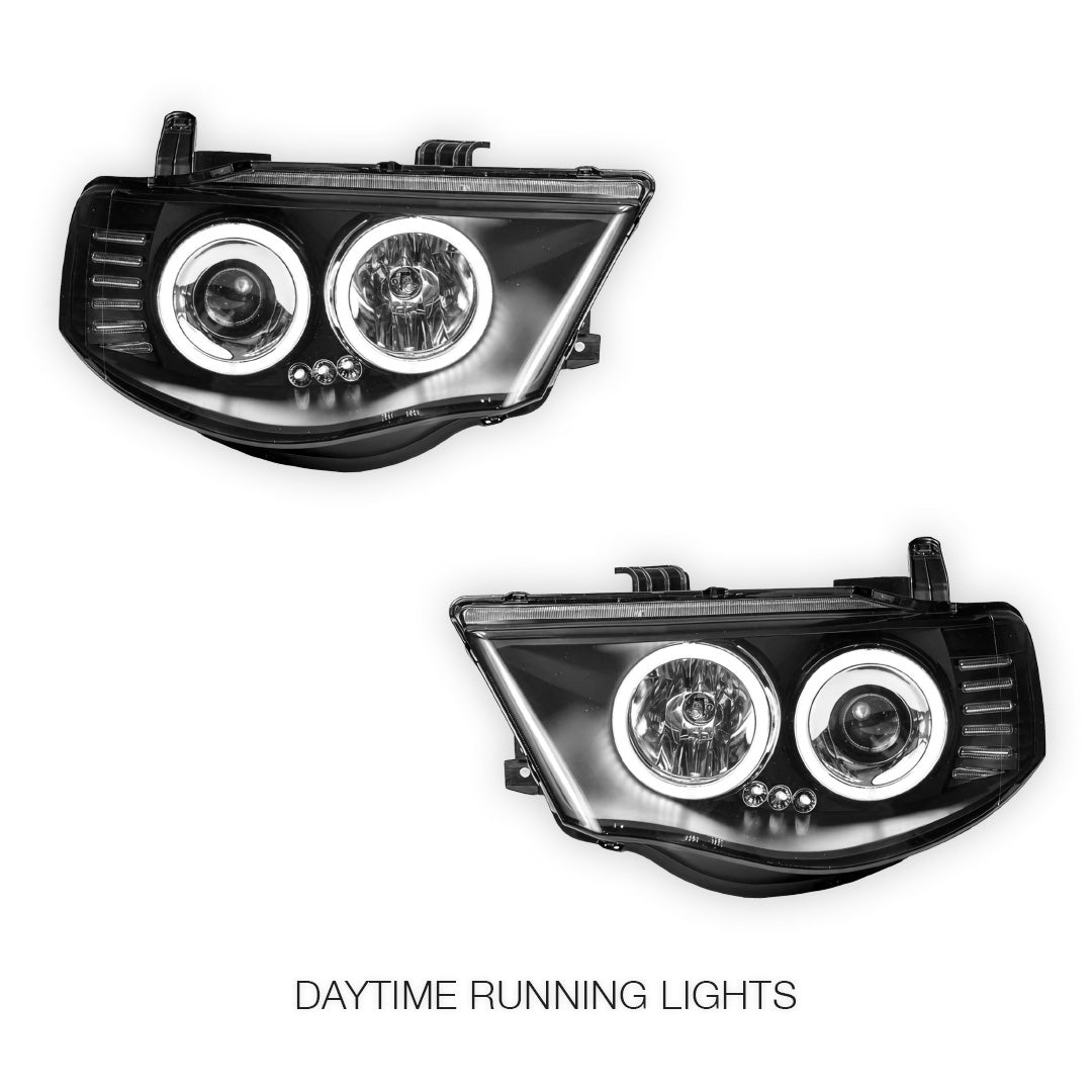 Mitsubishi Triton ML / MN (2006 - 2015) Black High Power LED Angel-Eyes Projector Headlights LH + RH