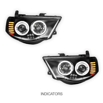 Mitsubishi Triton ML / MN (2006 - 2015) Black High Power LED Angel-Eyes Projector Headlights LH + RH