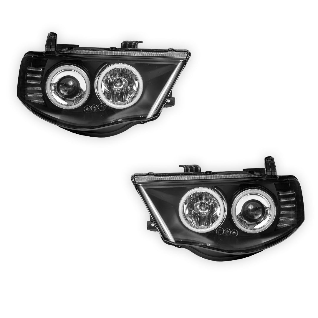 Mitsubishi Triton ML / MN (2006 - 2015) Black High Power LED Angel-Eyes Projector Headlights LH + RH