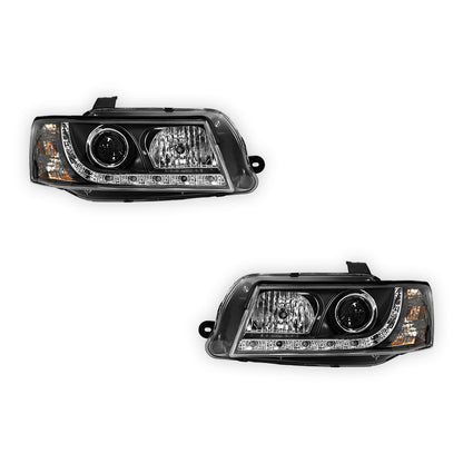 Holden Commodore VZ (2004 - 2007) Black DRL LED Projector Headlights LH + RH