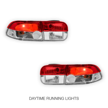 Honda Civic EH (1992 - 1995) JDM Clear Red Halogen Tail Lights LH + RH