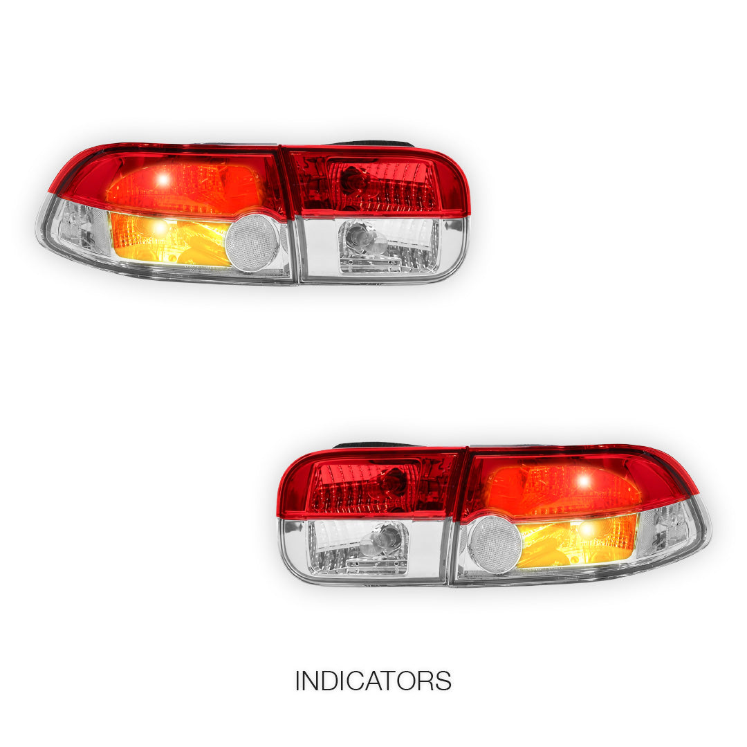 Honda Civic EH (1992 - 1995) JDM Clear Red Halogen Tail Lights LH + RH