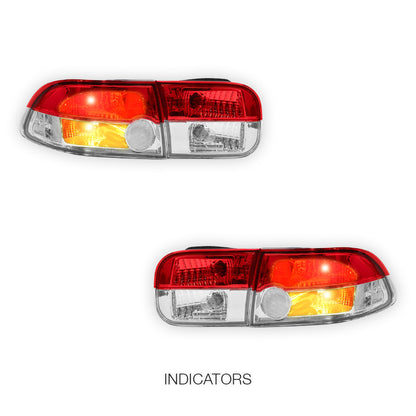Honda Civic EH (1992 - 1995) JDM Clear Red Halogen Tail Lights LH + RH