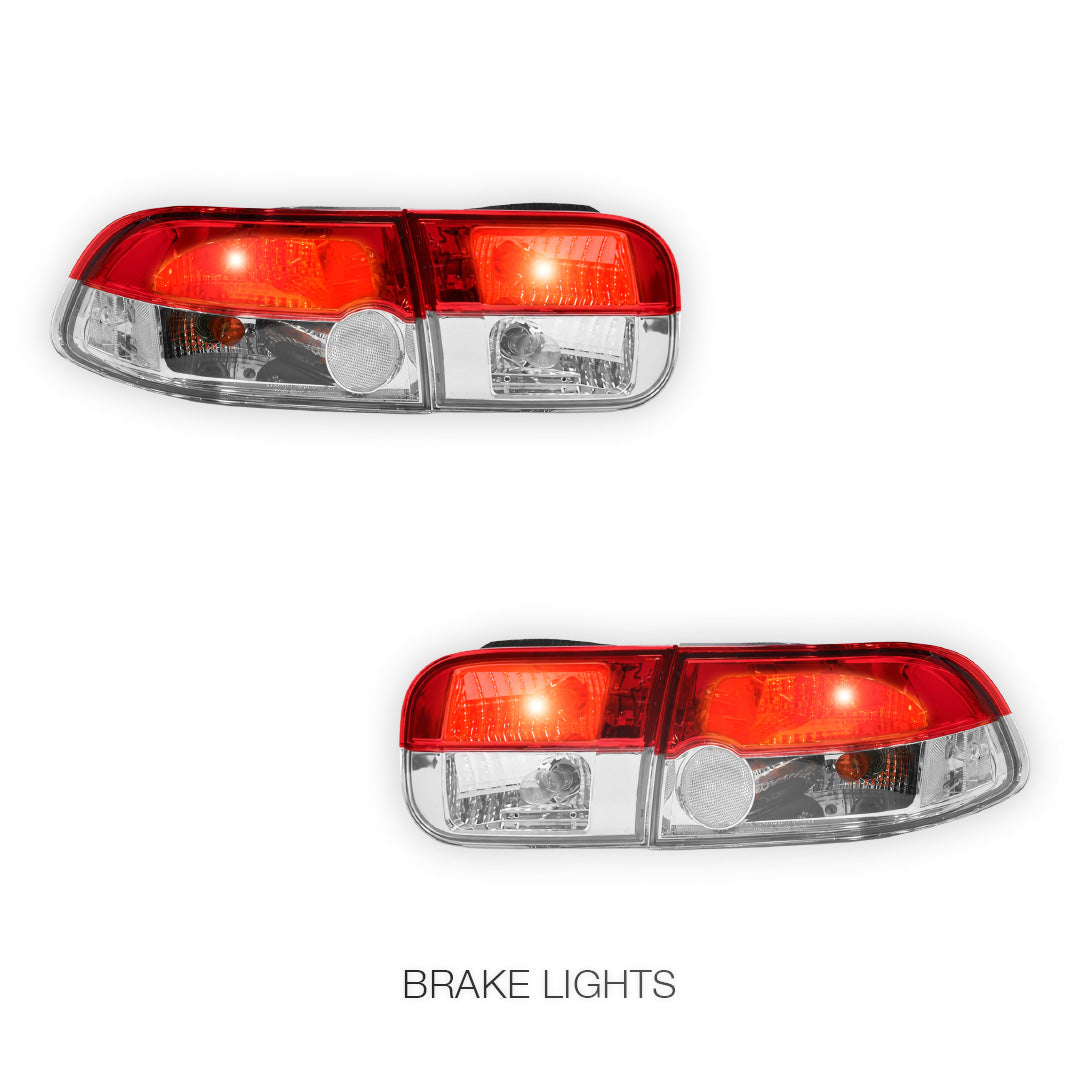 Honda Civic EH (1992 - 1995) JDM Clear Red Halogen Tail Lights LH + RH