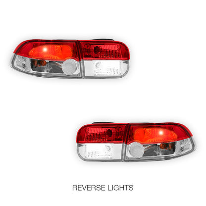 Honda Civic EH (1992 - 1995) JDM Clear Red Halogen Tail Lights LH + RH