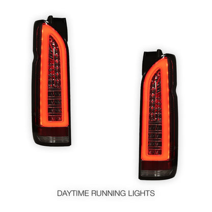 Toyota HiAce H200 (2005 - 2018) Smoked Black Full 3D LED Stripe Tail Lights LH + RH