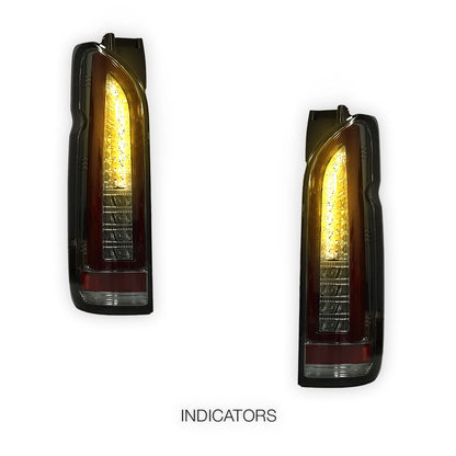 Toyota HiAce H200 (2005 - 2018) Smoked Black Full 3D LED Stripe Tail Lights LH + RH