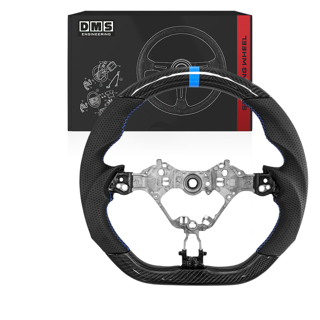 Toyota 86 (2017 - 2023) Carbon Leather Blue Stitching + Blue Center Line Steering Wheel