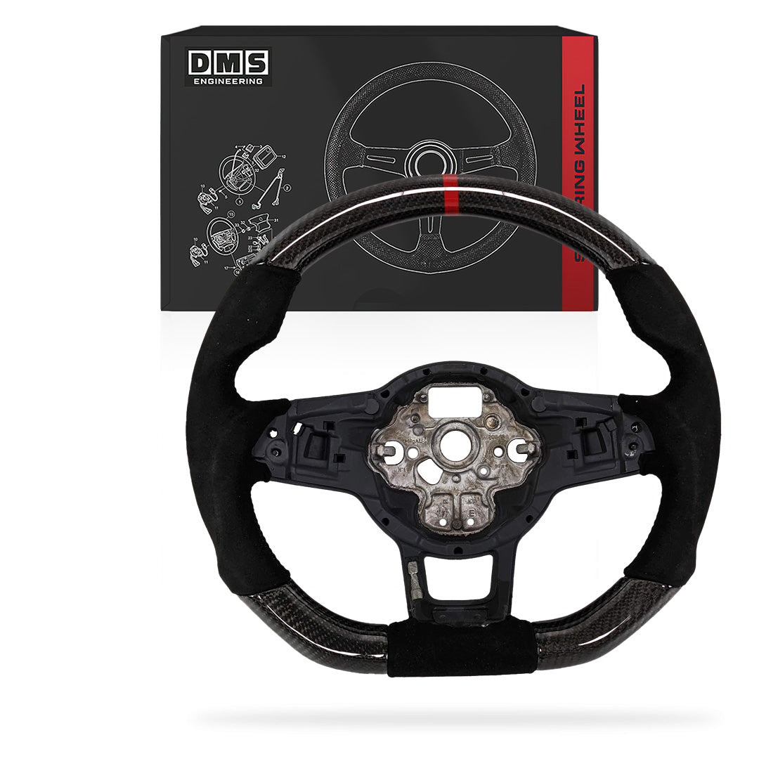 Volkswagen Polo 6R (2014 - 2019) Carbon Fibre Alcantara Black Stitching + Red Center Line Steering Wheel