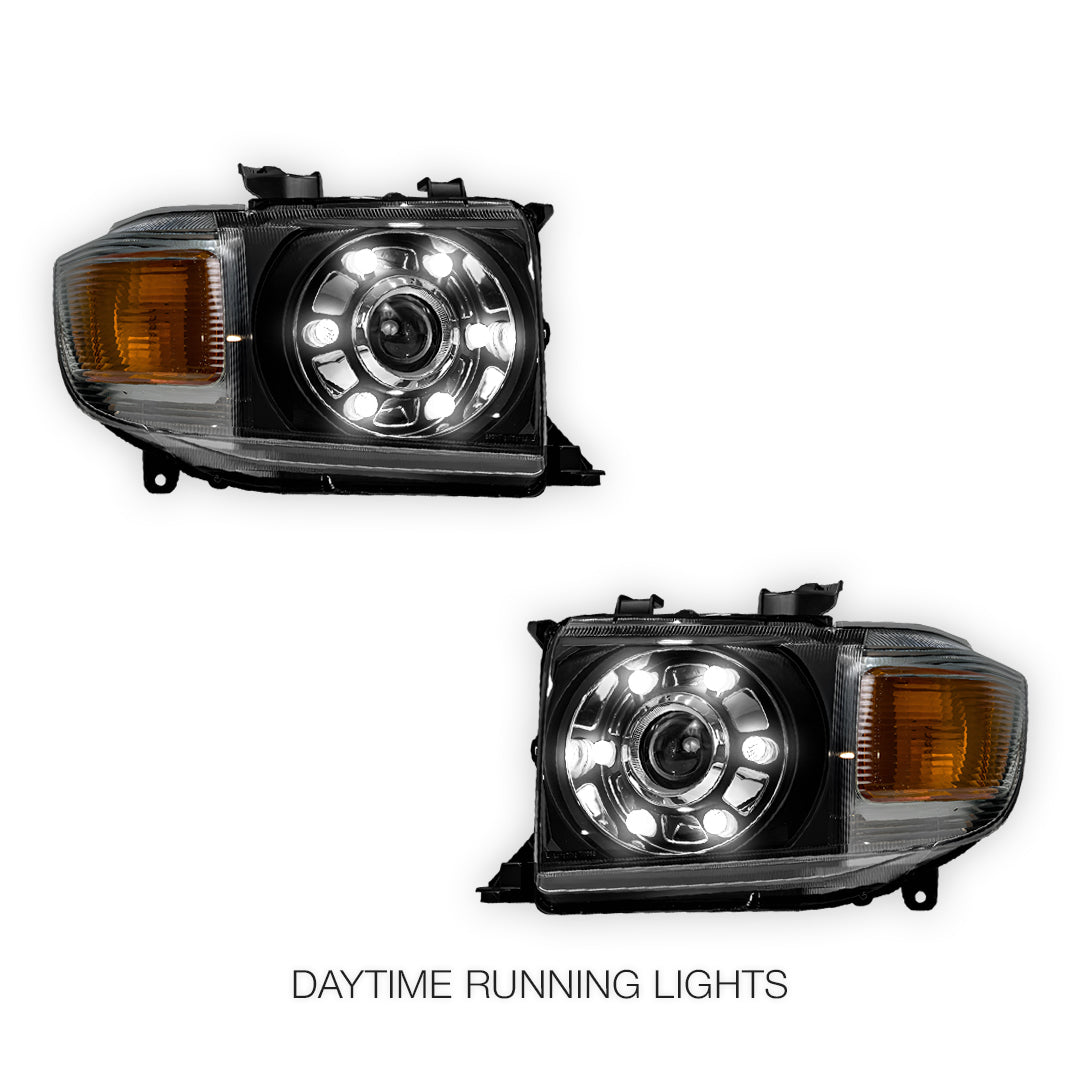 Toyota LandCruiser 70 / 73 / 75 / 76 / 78 / 79 Series (2007- 2022) LED DRL Dual Beam Projector Headlights LH + RH