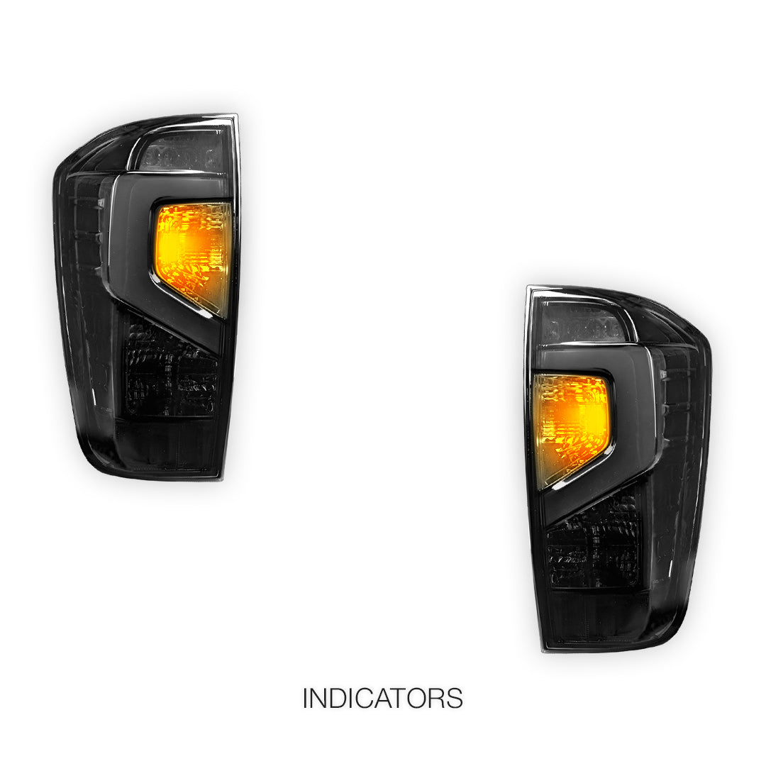 Nissan Navara D23 NP300 (2015 - 2025) Smoked Black Update Style 3D LED Stripe Bar Tail Lights LH + RH