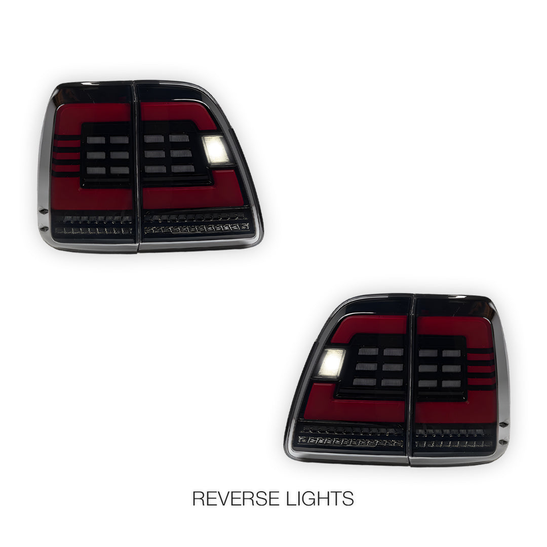 Toyota LandCruiser 100 Series (1998 - 2007) Black Sequential Full LED Tail Lights LH + RH