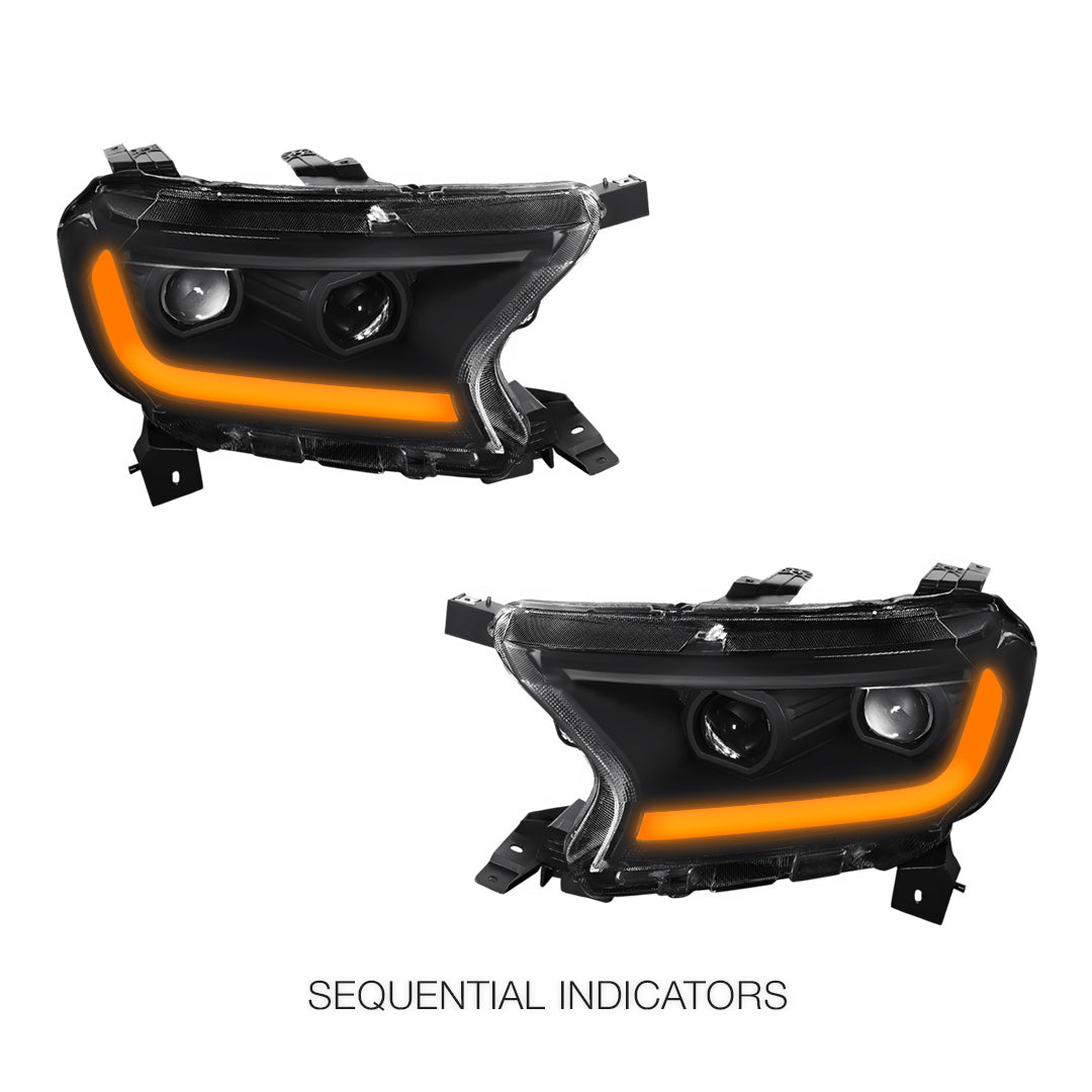 Ford Ranger (2019 - 2022) Sequential Signal Start-Up LED DRL Projector Headlights LH + RH