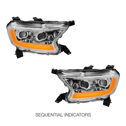 Ford Ranger (2019 - 2022) Sequential Signal Start-Up LED DRL Projector Headlights LH + RH