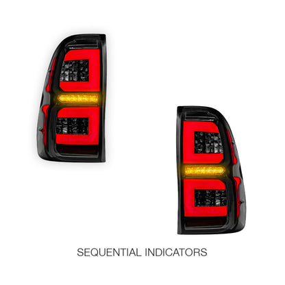 Toyota Hilux N80 (2015 - 2024) Sequential Smoked C-Style LED Tail Lights LH + RH